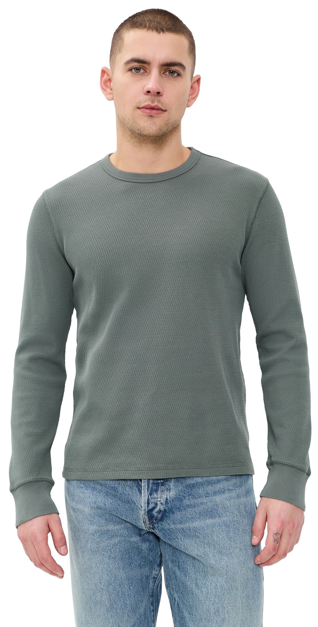 Taylor Stitch The Cotton Crew Tee Deep Sea Waffle 38