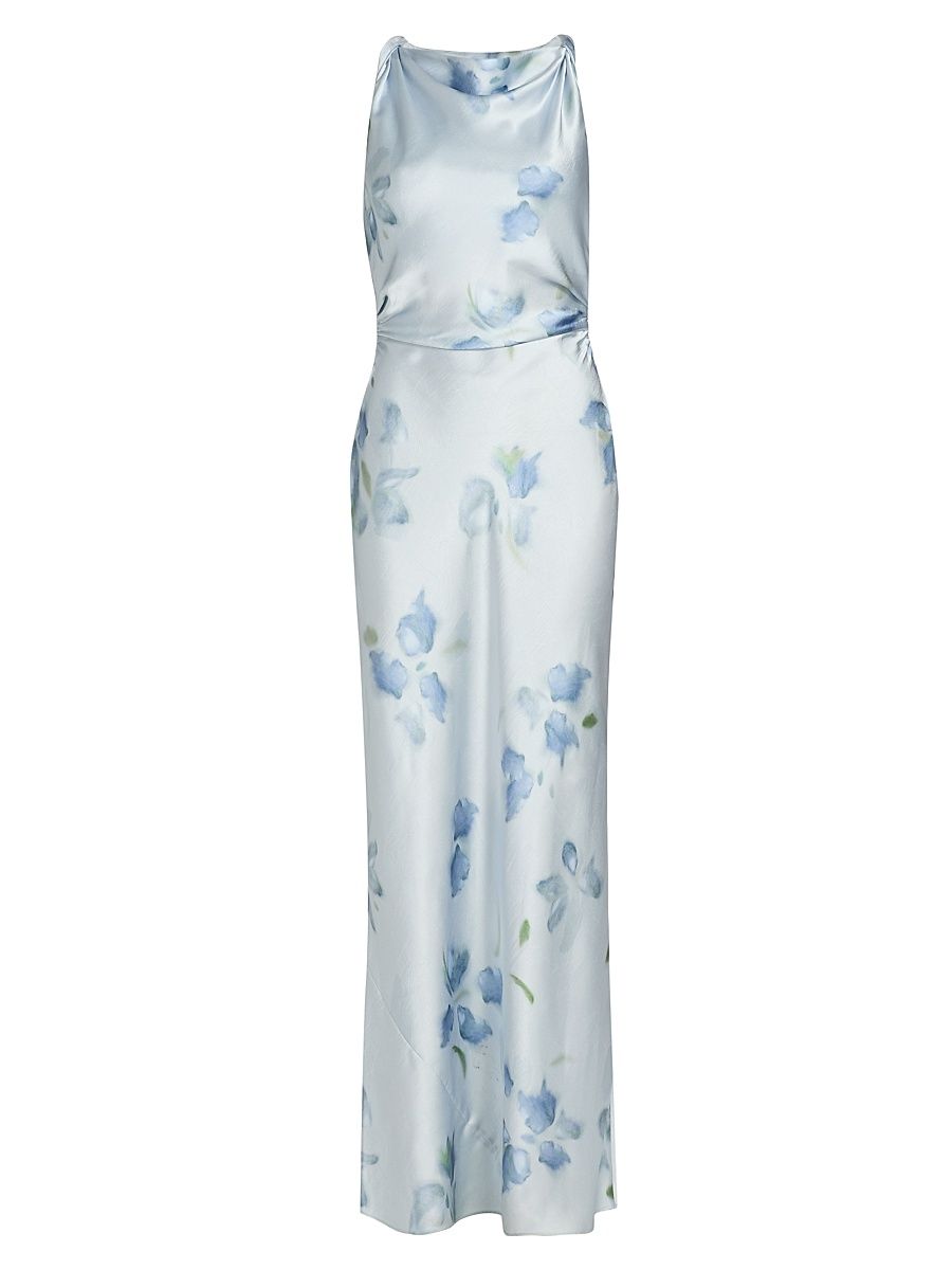 Women's Petal Blur Twist-Shoulder Bias-Cut Maxi Dress - Soft Grey - Size 6