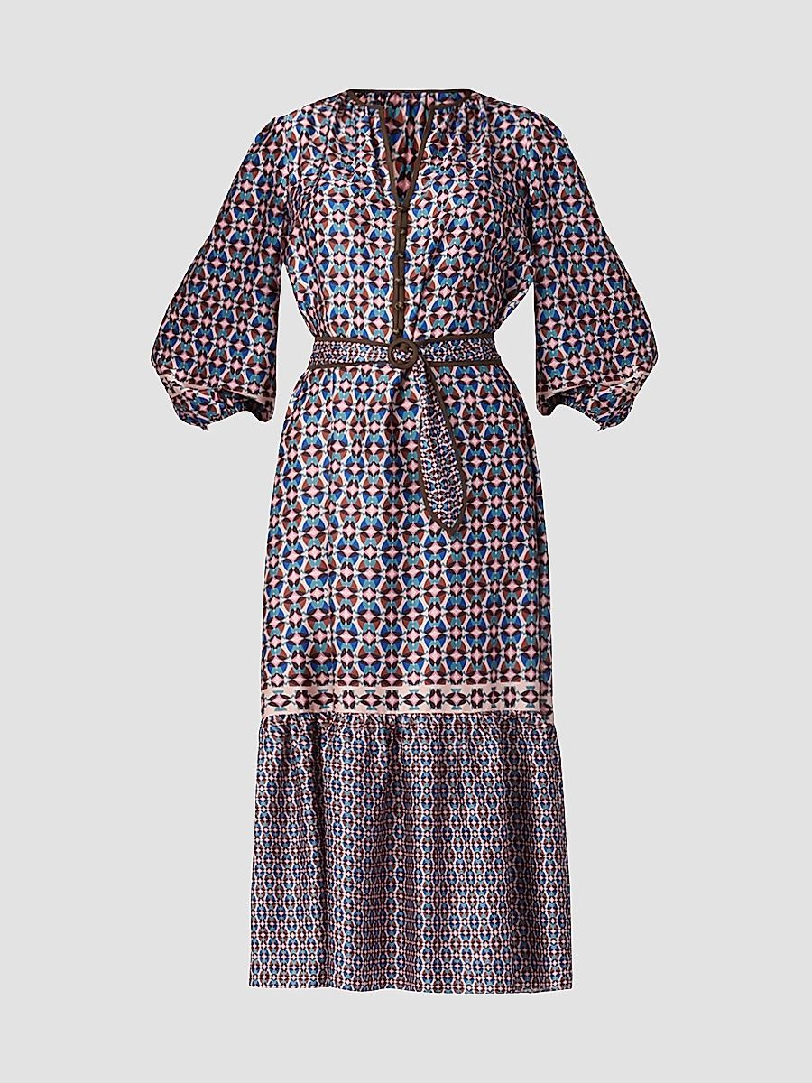 Shoshanna Women's Scout Geometric Tie-Waist Midi-Dress - Blush Multi - Size 6