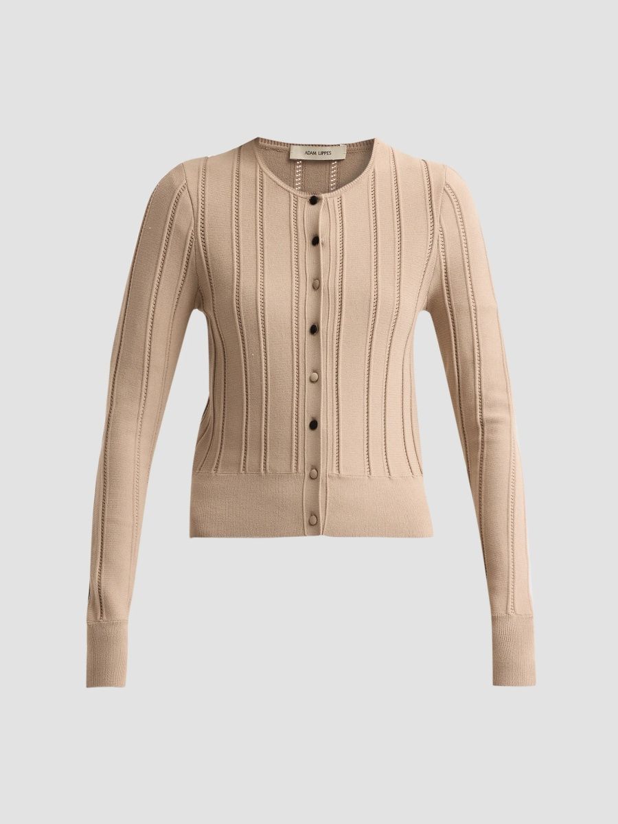 Adam Lippes Women's Faye Compact Jacquard Cardigan - Taupe - Size XL