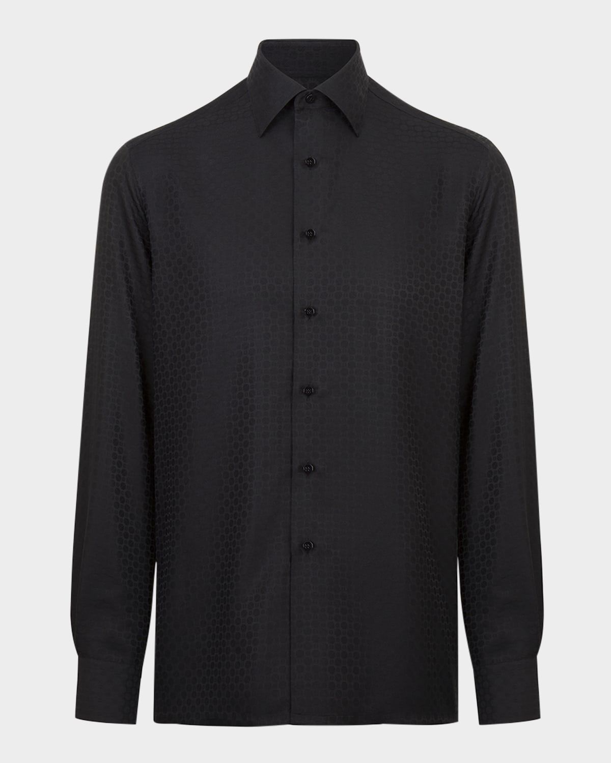 Men & apos;s Silk Geometric Jacquard Dress Shirt