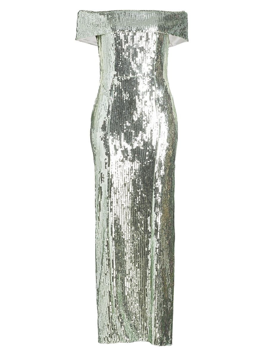 Women's Glencoe Sequined Off-The-Shoulder Gown - Seaglass - Size 10