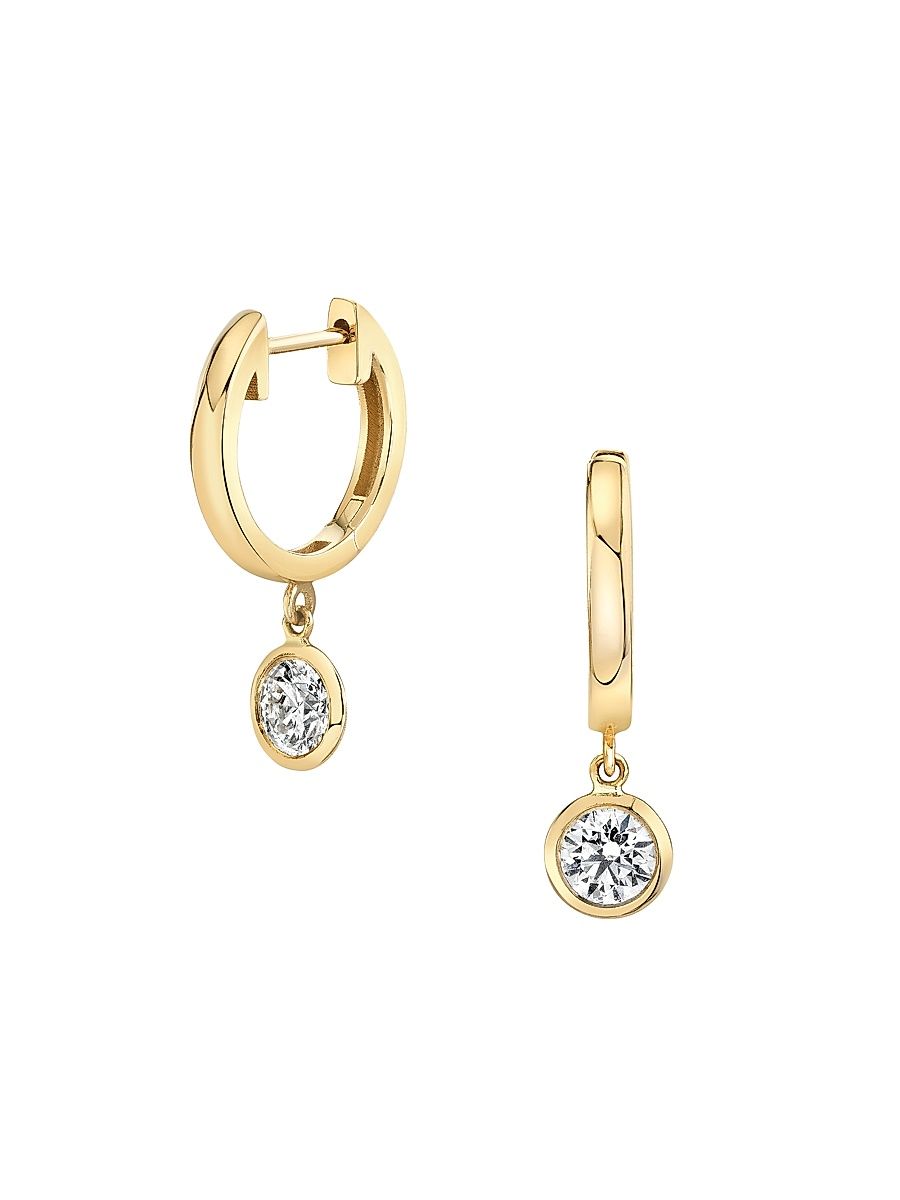 Women's Solitaire Classics 14K Gold & 0.50 TCW Lab-Grown Diamond Brilliant Round Bezel Drop Huggie Hoops - Yellow Gold