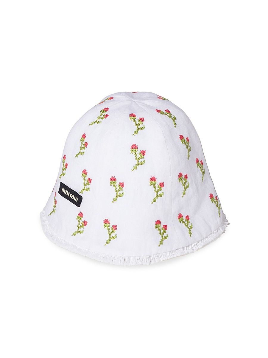 Women's Embroidered Beanie Cap - White Red - Size Small