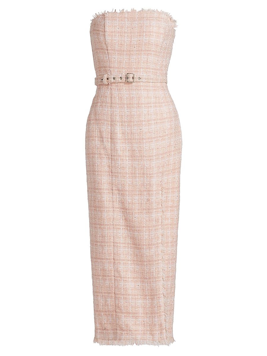 Women's Vivian Tweed Belted Midi-Dress - Pink Sand - Size 10