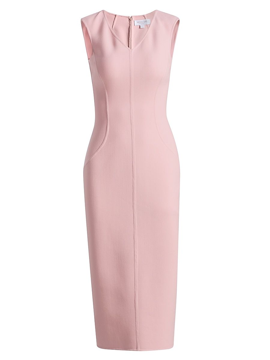 Women's Stretch Wool V-Neck Sheath Midi-Dress - Quartz - Size 14