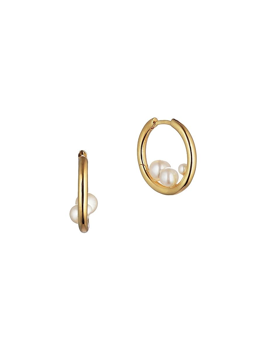Women's 14K-Yellow-Gold Vermeil & Freshwater Pearl Hoop Earrings - Gold Vermeil Pearl