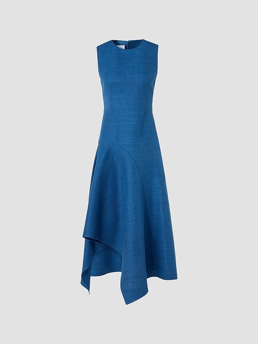 Women's Silk Handkerchief-Hem A-Line Dress - Medium Blue Denim - Size 16