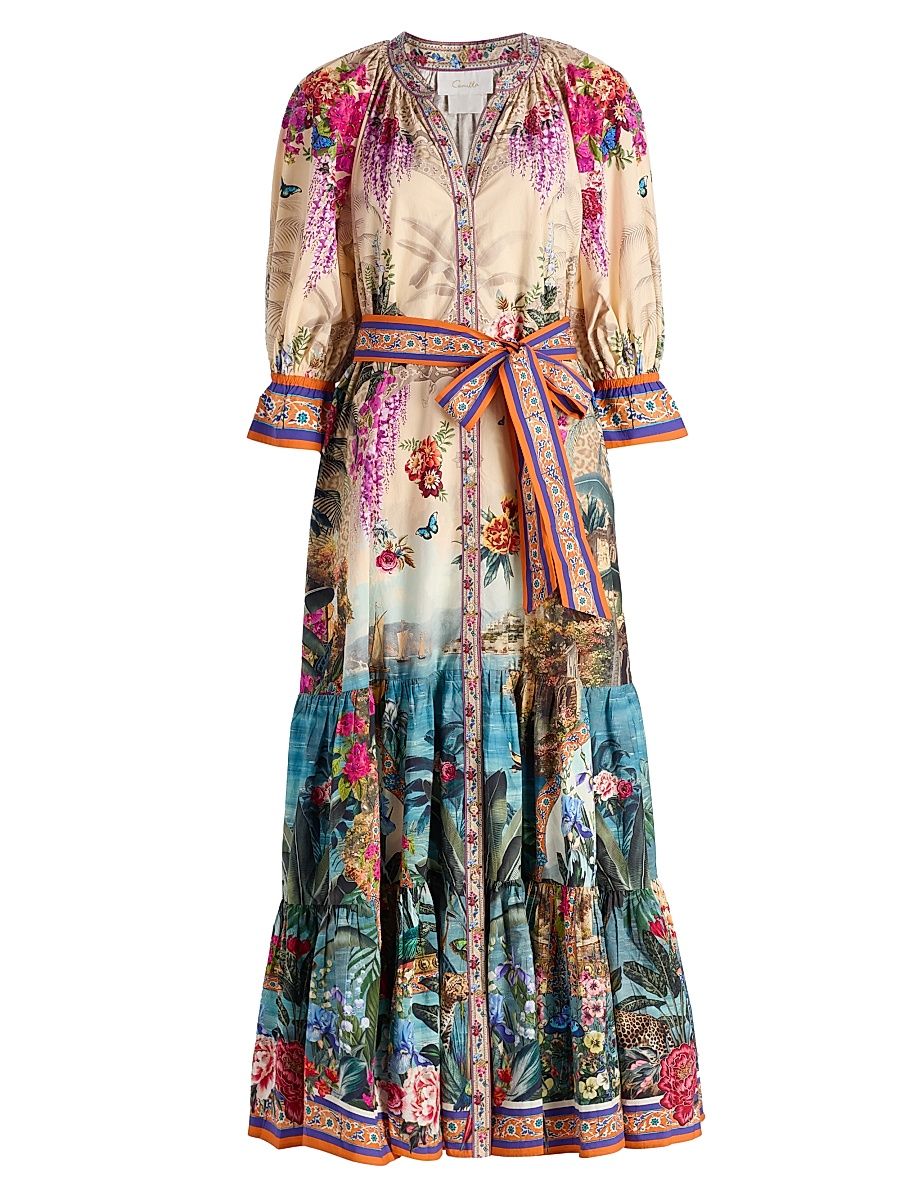 Women's Bodrum Botanicals Cotton Maxi Shirtdress - Bodrum Botanicals - Size Large