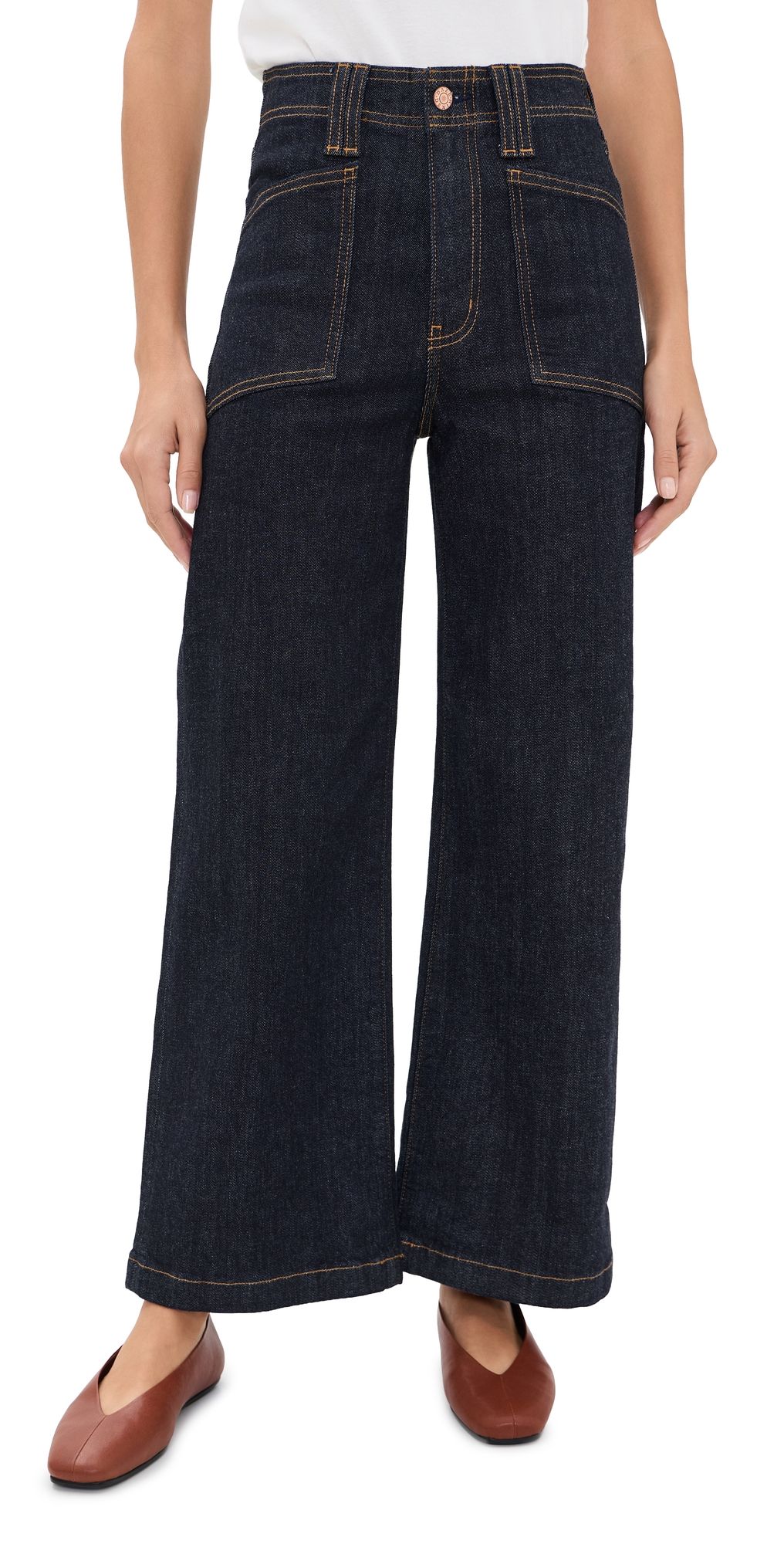 DAZE Valley Girl High Rise Patch Pocket Wide Ankle Jeans Rinse 24