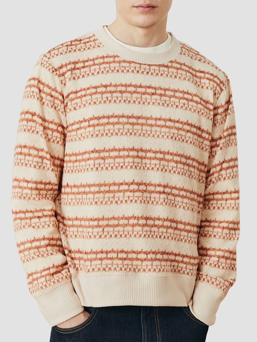 Corridor Men's Striped Pointelle-Knit Crewneck Sweater - Natural - Size XXL