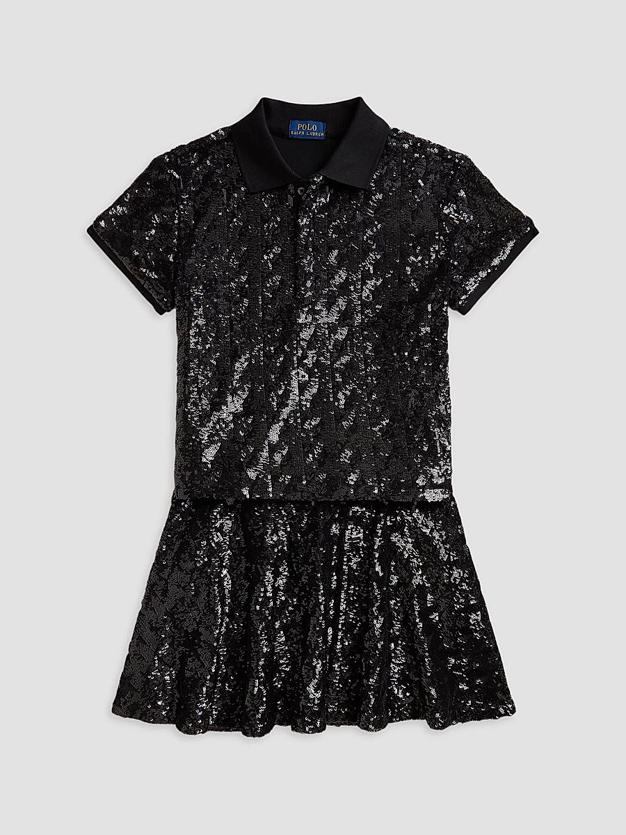Polo Ralph Lauren Girl's Little Girl's & Girl's Sequined Polo Shirt & Skirt - Polo Black - Size 16