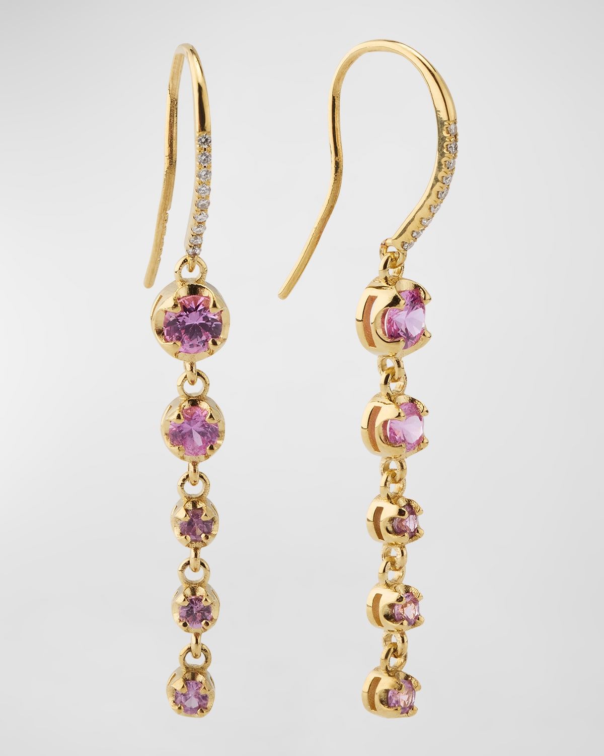 Graduated Illusion-Set 5 Pink Sapphire Drop Earrings