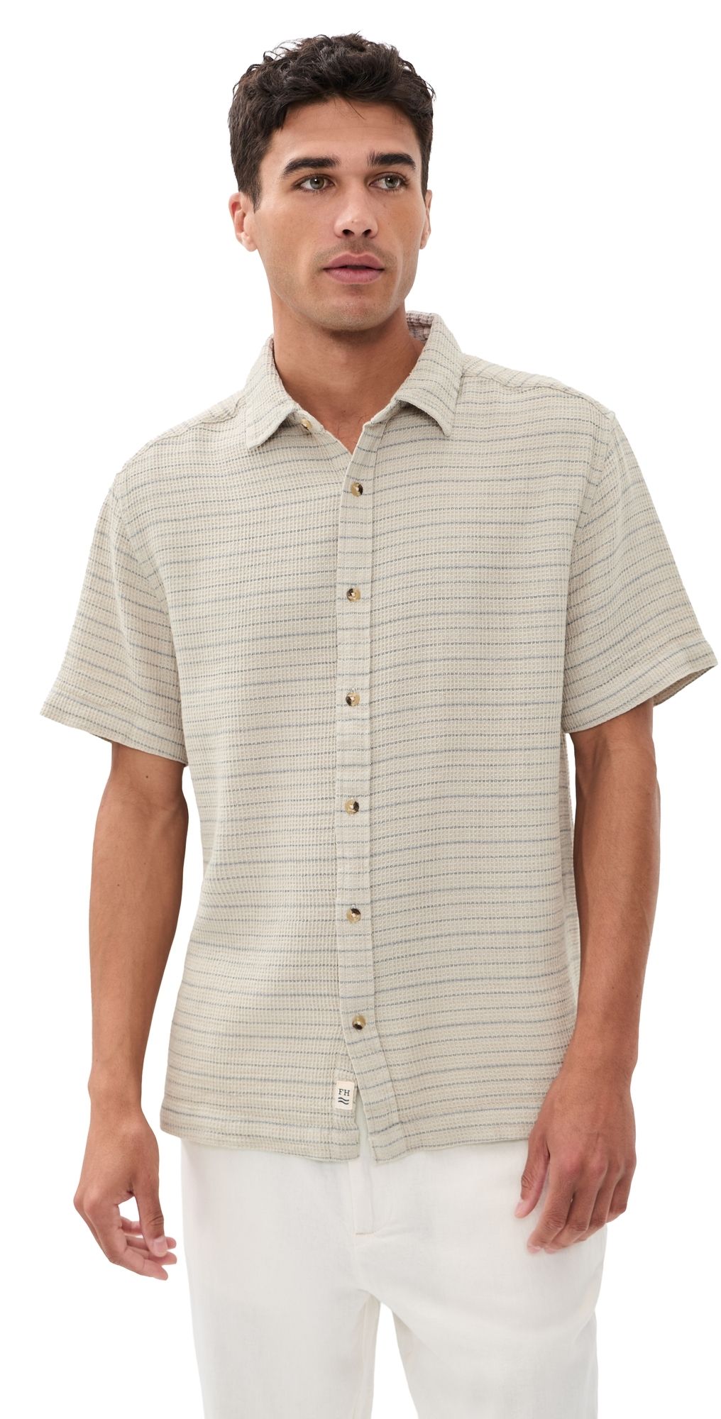 Fair Harbor Oasis Textured Shirt Beachwood Stripe S