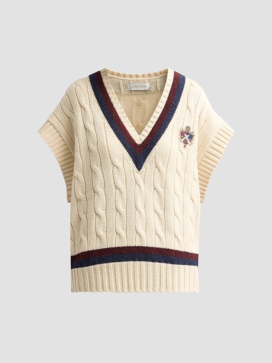 Women's Valiant Cable Knit Wool Vest - Natural - Size 10