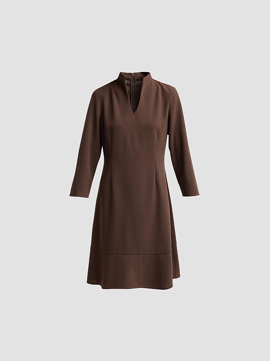 Ming Wang Women's Stretch Deco Crepe Knee-Length Dress - Dark Umber - Size XL