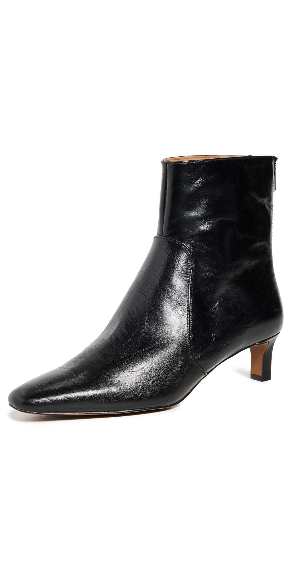 Madewell The Dimes Kitten-Heel Boot in Crinkle Leather True Black 6