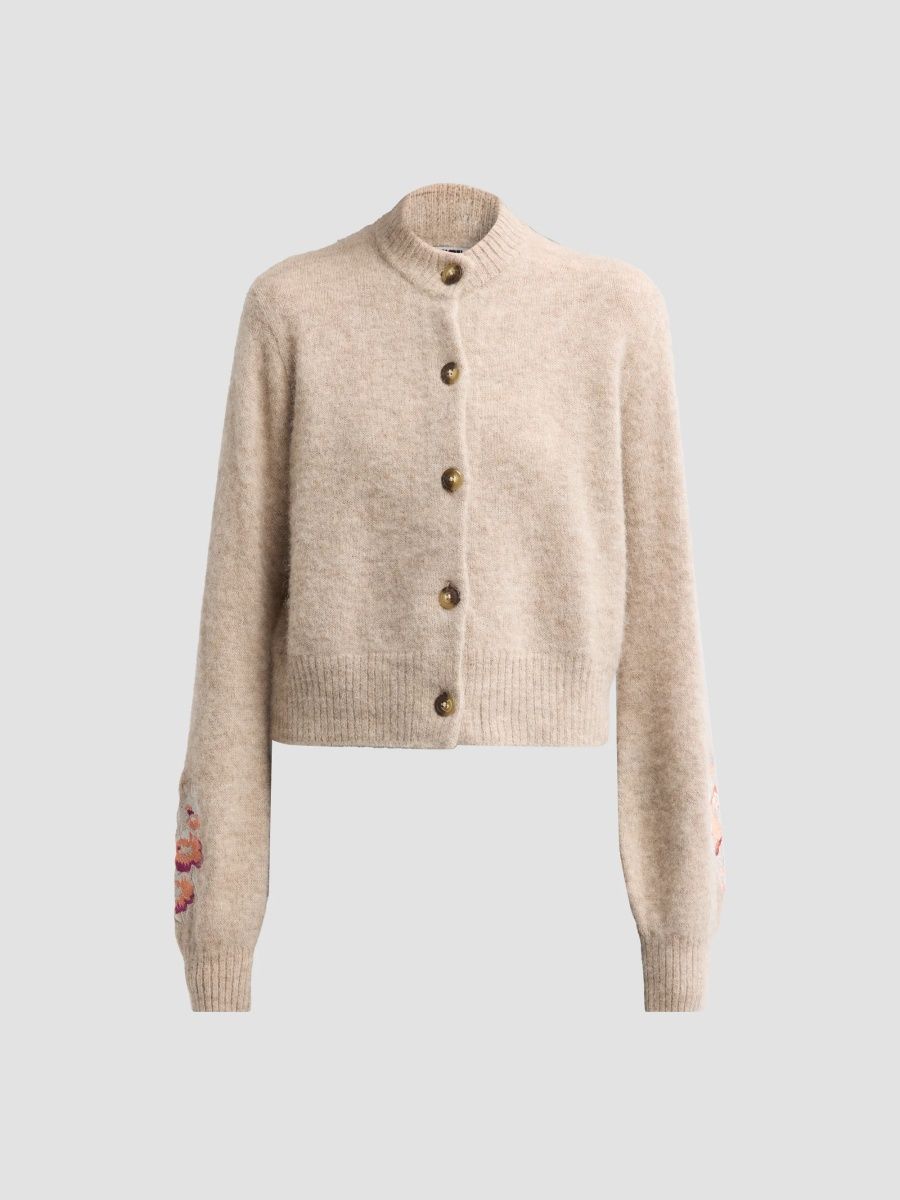 Ciao Lucia Women's Liane Floral Embroidered Cardigan - Oatmeal - Size XS