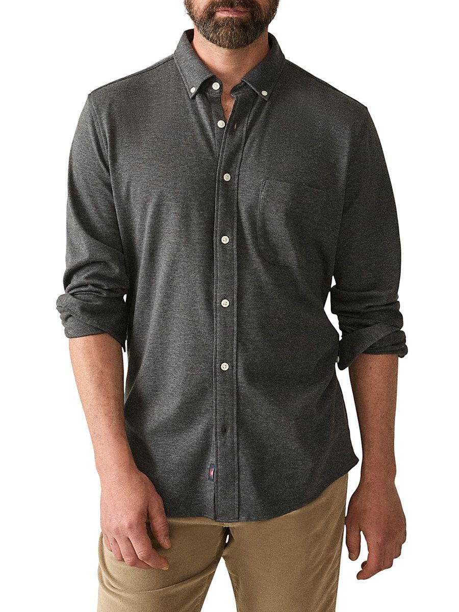 Men's Coastline Knit Button-Down Shirt - Charcoal Heather Twill - Size Small