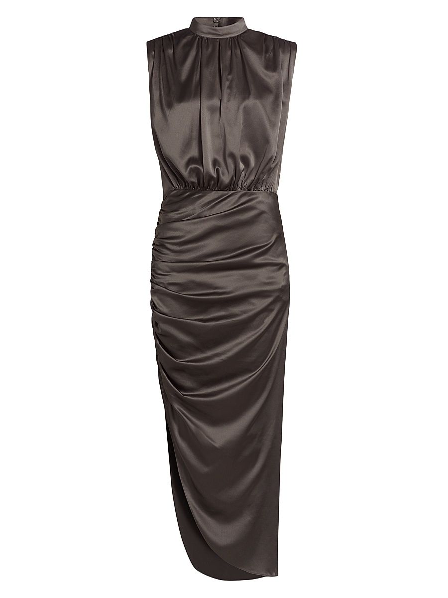 Women's Aude Silk Midi-Dress - Silver - Size 10