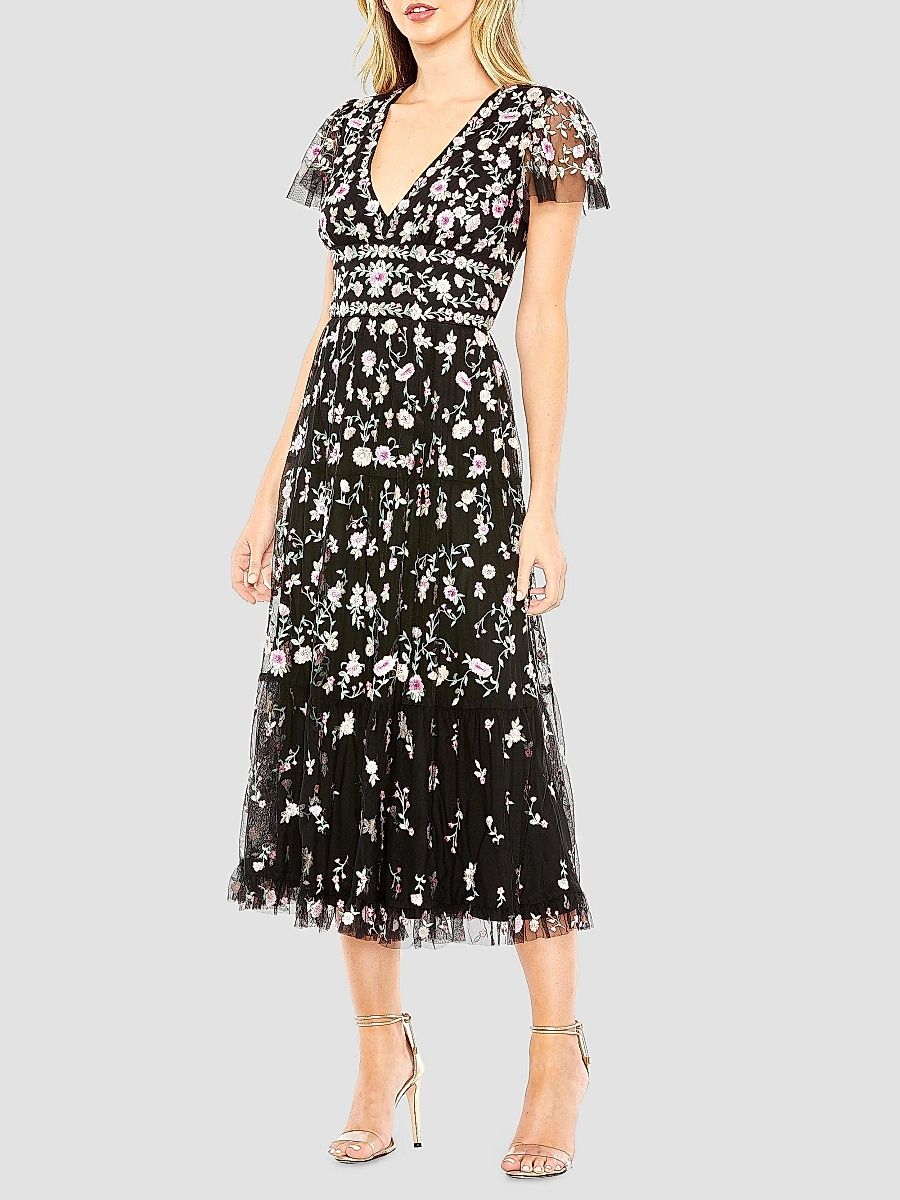 Mac Duggal Women's Floral Midi Dress - Black Multi - Size 22