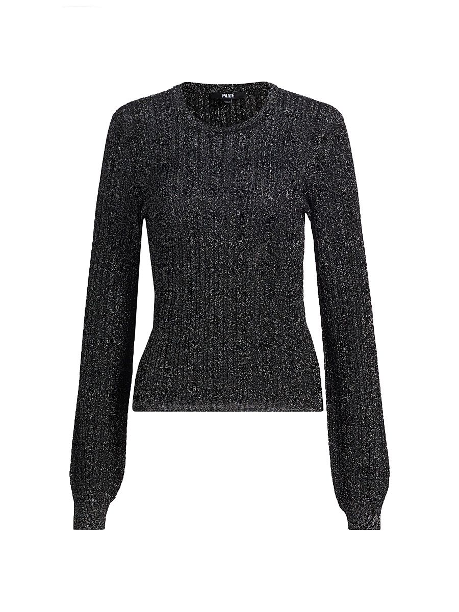 Women's Adela Metallic Rib-Knit Sweater - Black - Size Large