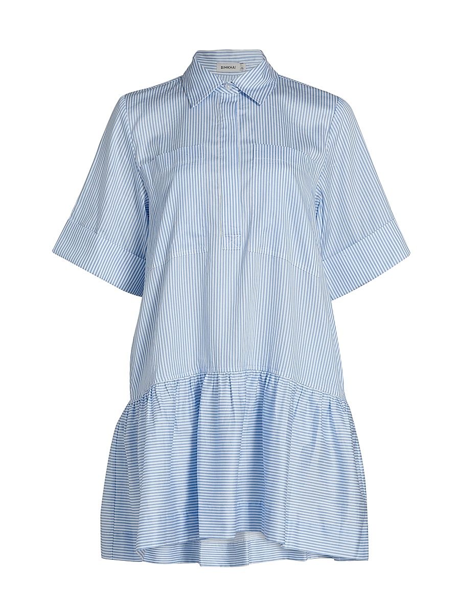 Women's Cris Cotton Shirtdress - Blue Hydrangea Stripe - Size Large