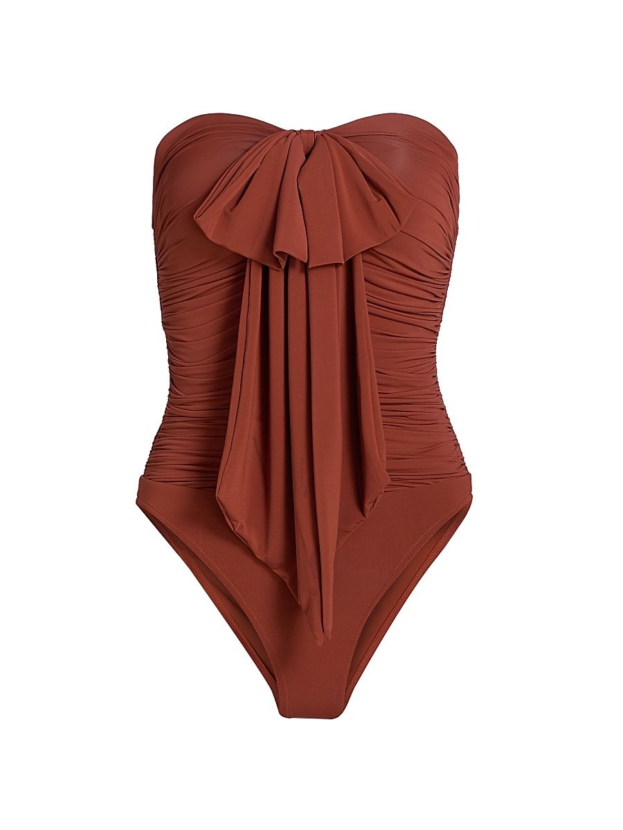 Women's Awaken Draped Bow One-Piece Swimsuit - Bronze - Size 10