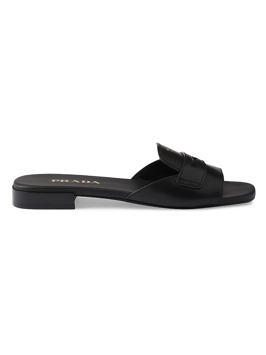 Women's Leather Slides - Black - Size 4.5