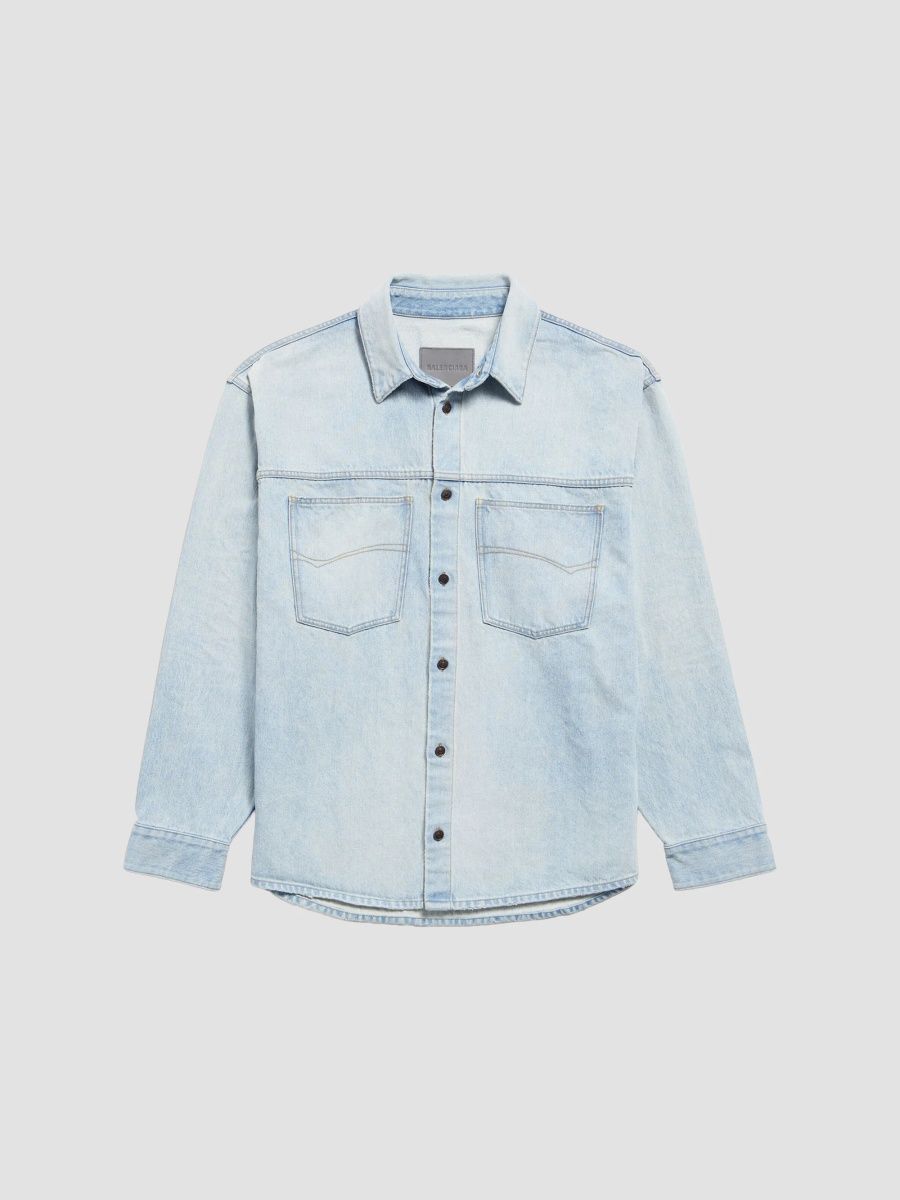 Balenciaga Men's Denim Long Sleeve Shirt - Light Blue - Size Small