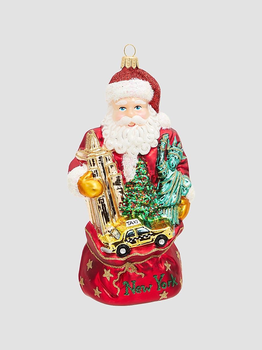 Santa In New York City Glass Ornament