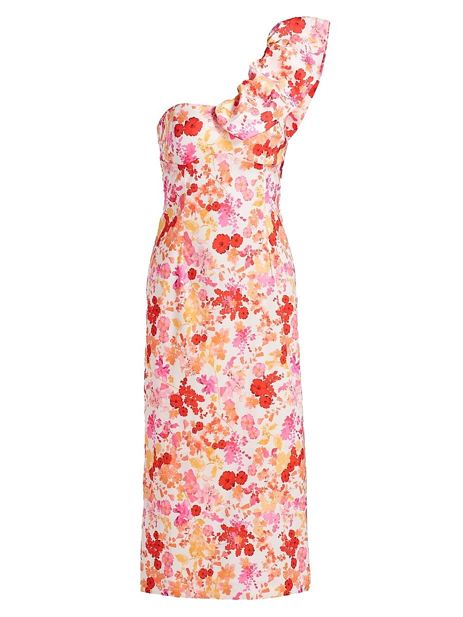 Women's Lucy Poppy One-Shoulder Midi-Dress - Coral - Size 12