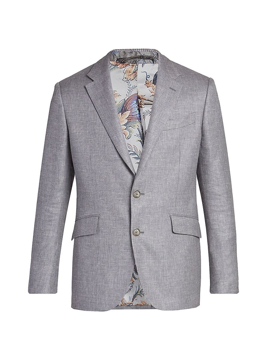 Men's Mini Check Linen-Wool Sport Jacket - Multicolor Grey Base - Size 46