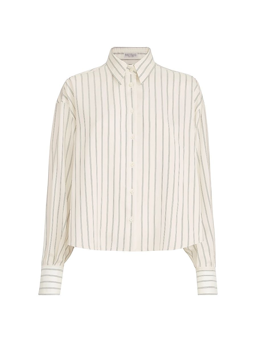 Women's Striped Silk Poplin Shirt with Monili - Butter - Size Small