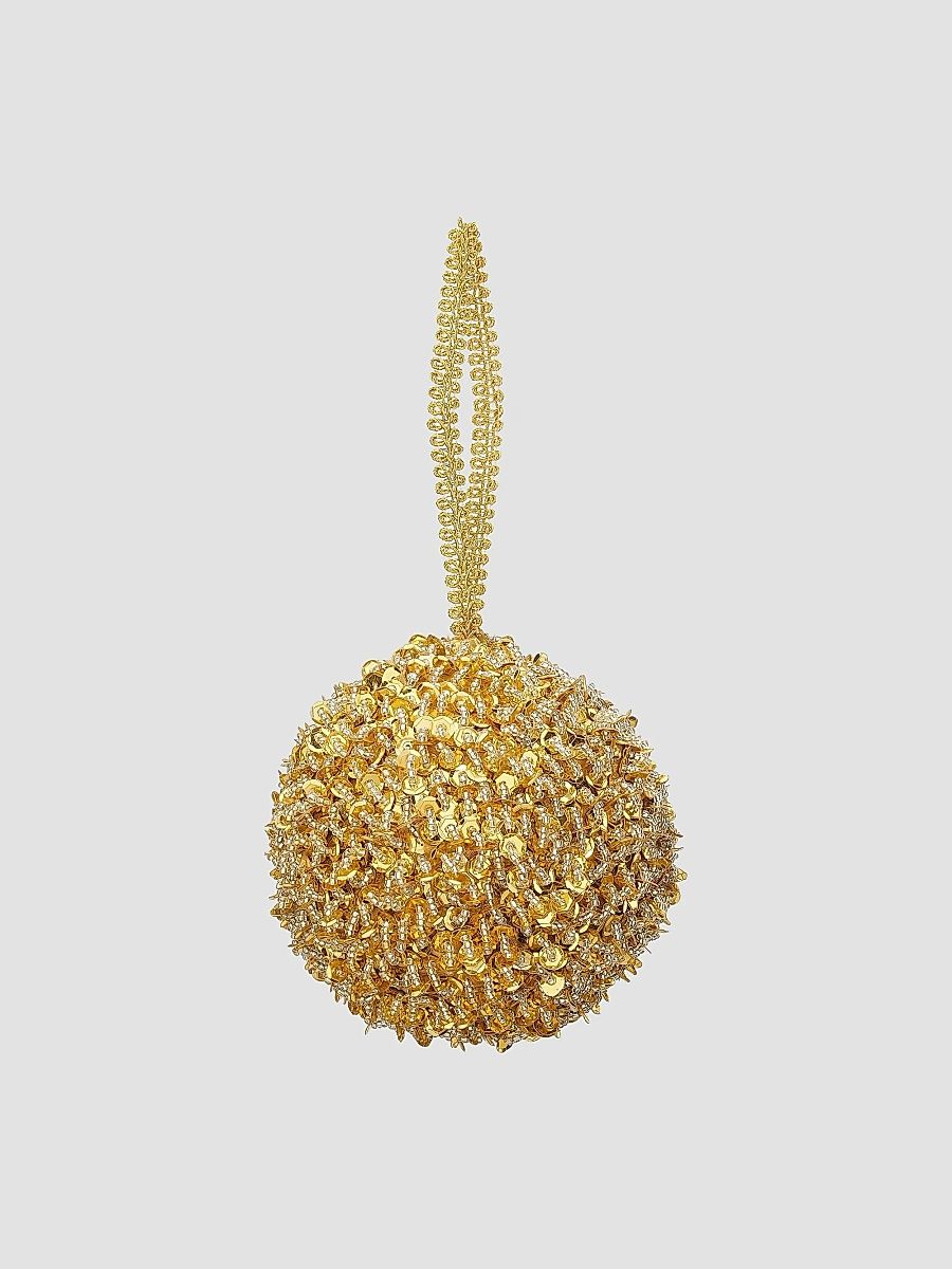 Holiday Gold Sequin & Silver Bead Ball Ornament - Gold