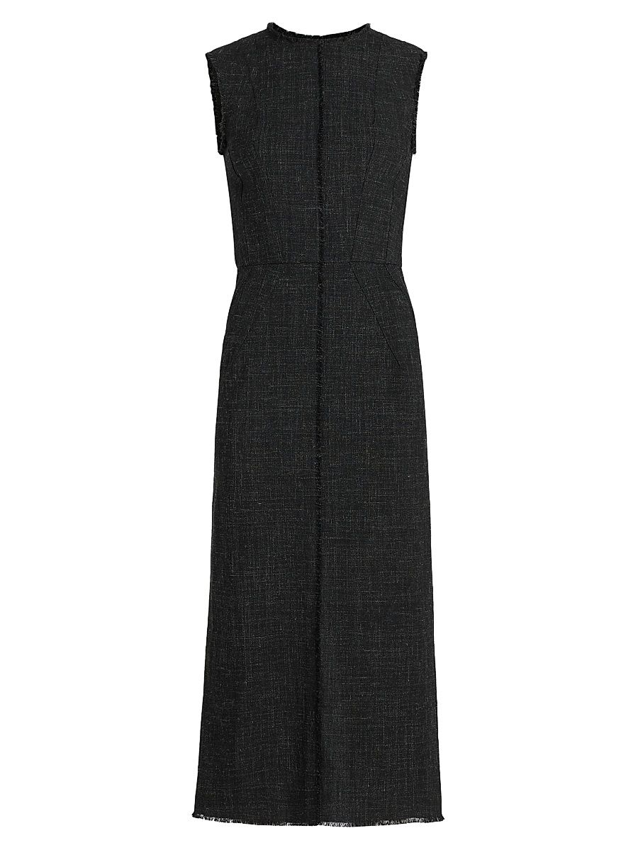 Women's Seamed Wool-Linen Sheath Dress - Anthracite - Size 14