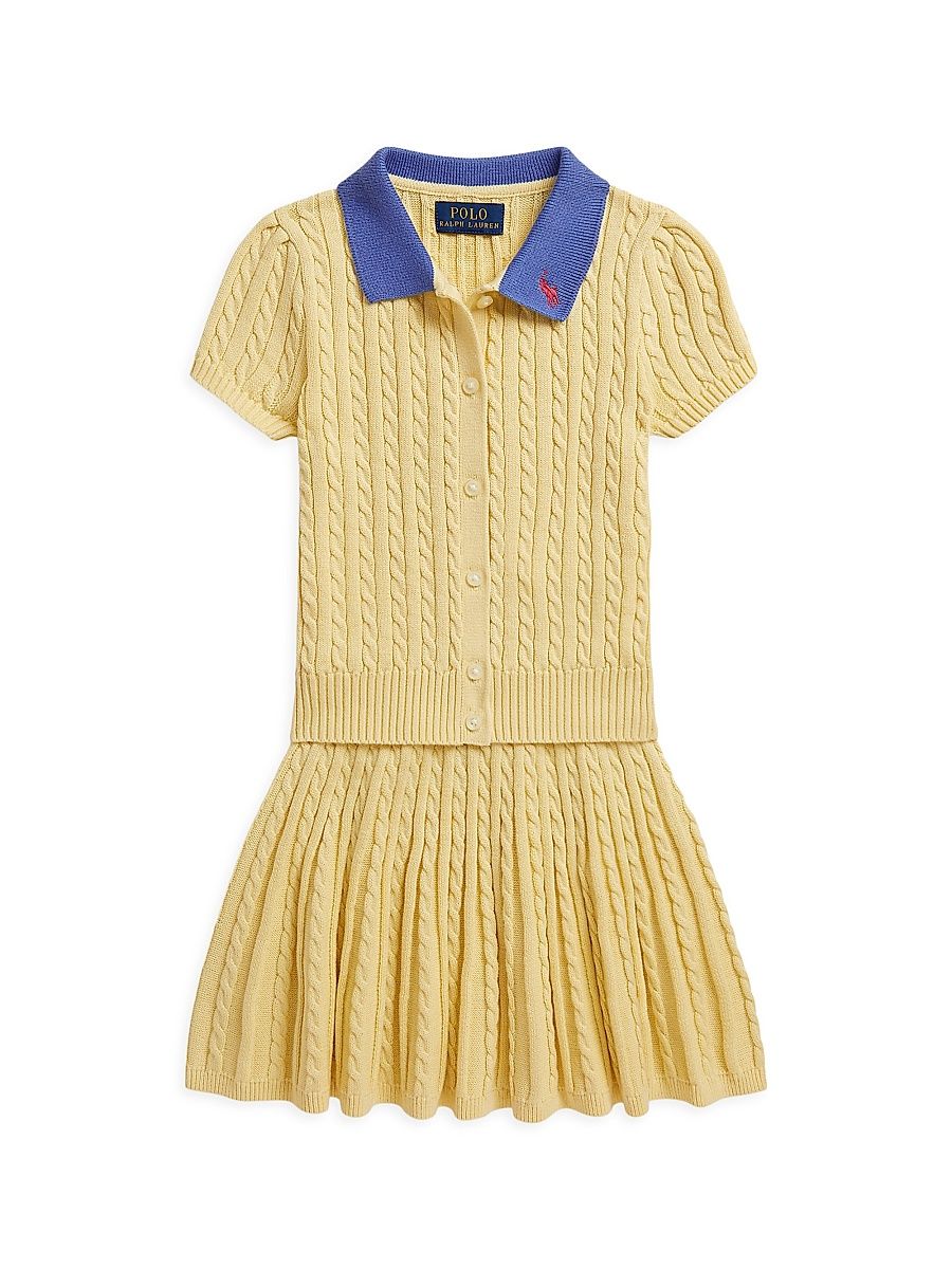 Little Girl's & Girl's Cable-Knit Cotton Top & Skirt Set - Yellow - Size 16