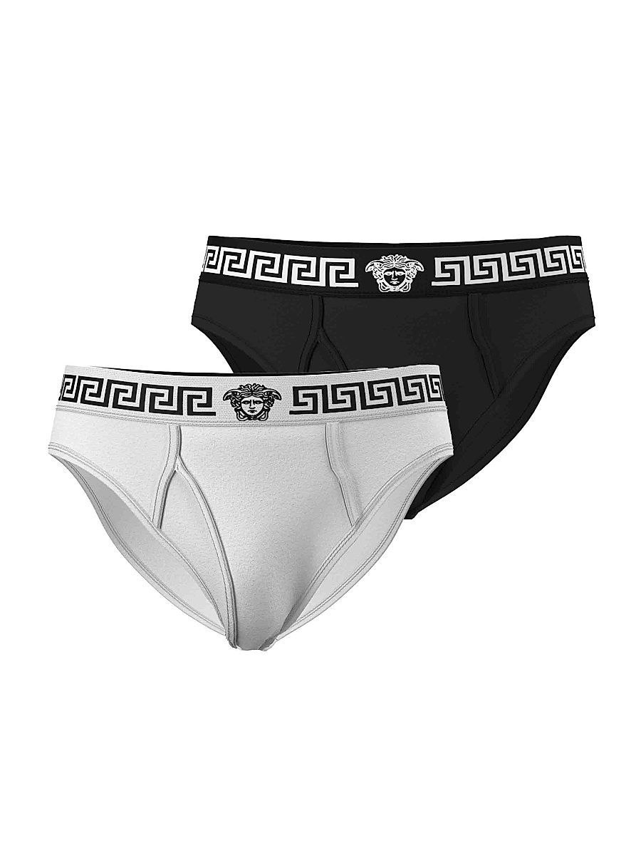 Men's 2-Pack Medusa Greca Stretch-Cotton Briefs - White Black - Size XL