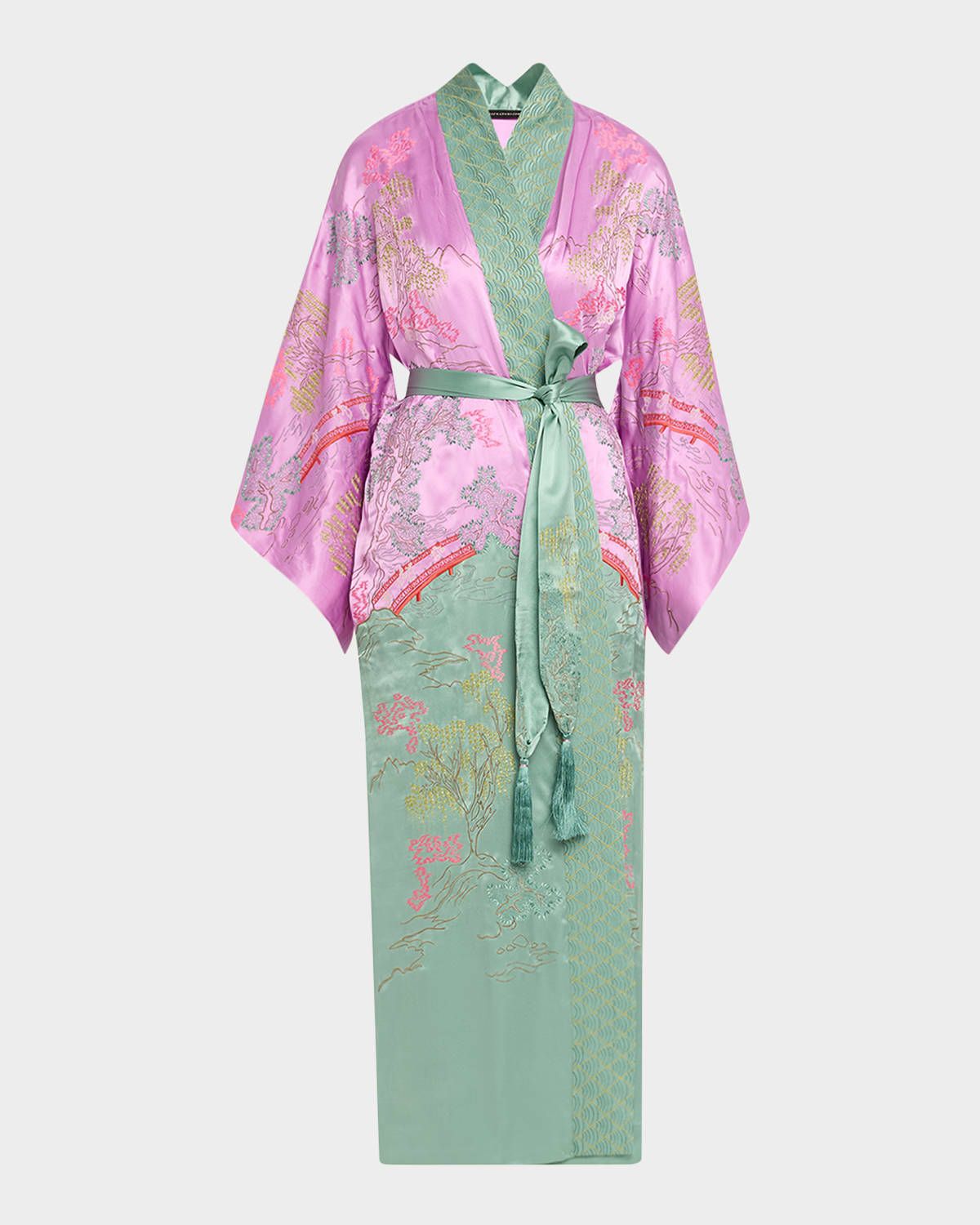 Nara Embroidered Colorblock Silk Robe