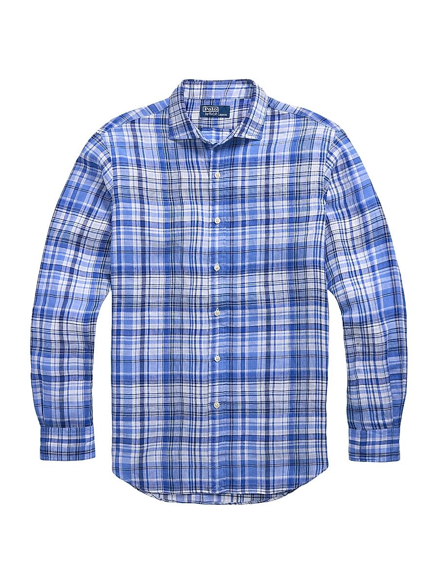 Men's Classic-Fit Plaid Linen Shirt - Blue Multi - Size XXL