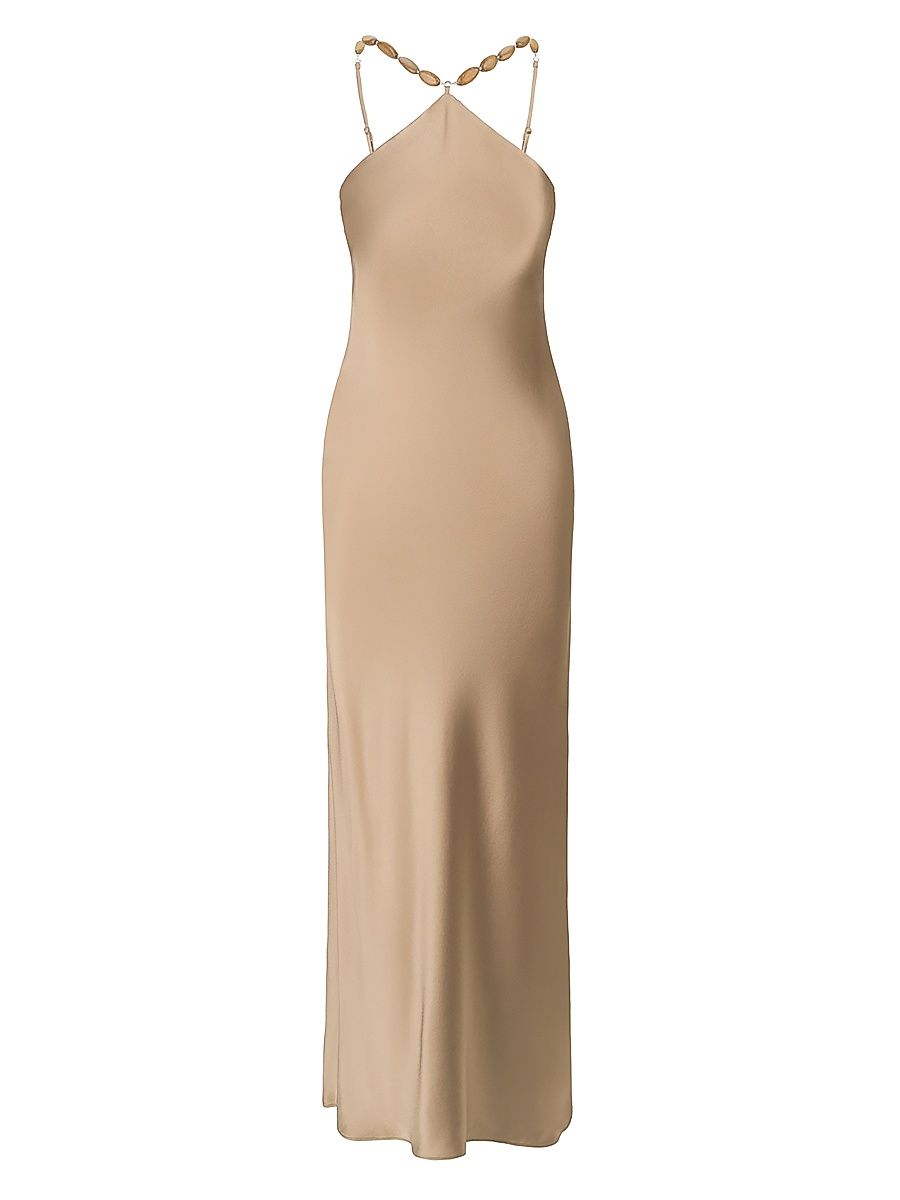 Women's Cadence Beaded Satin Maxi Dress - Dune - Size 12