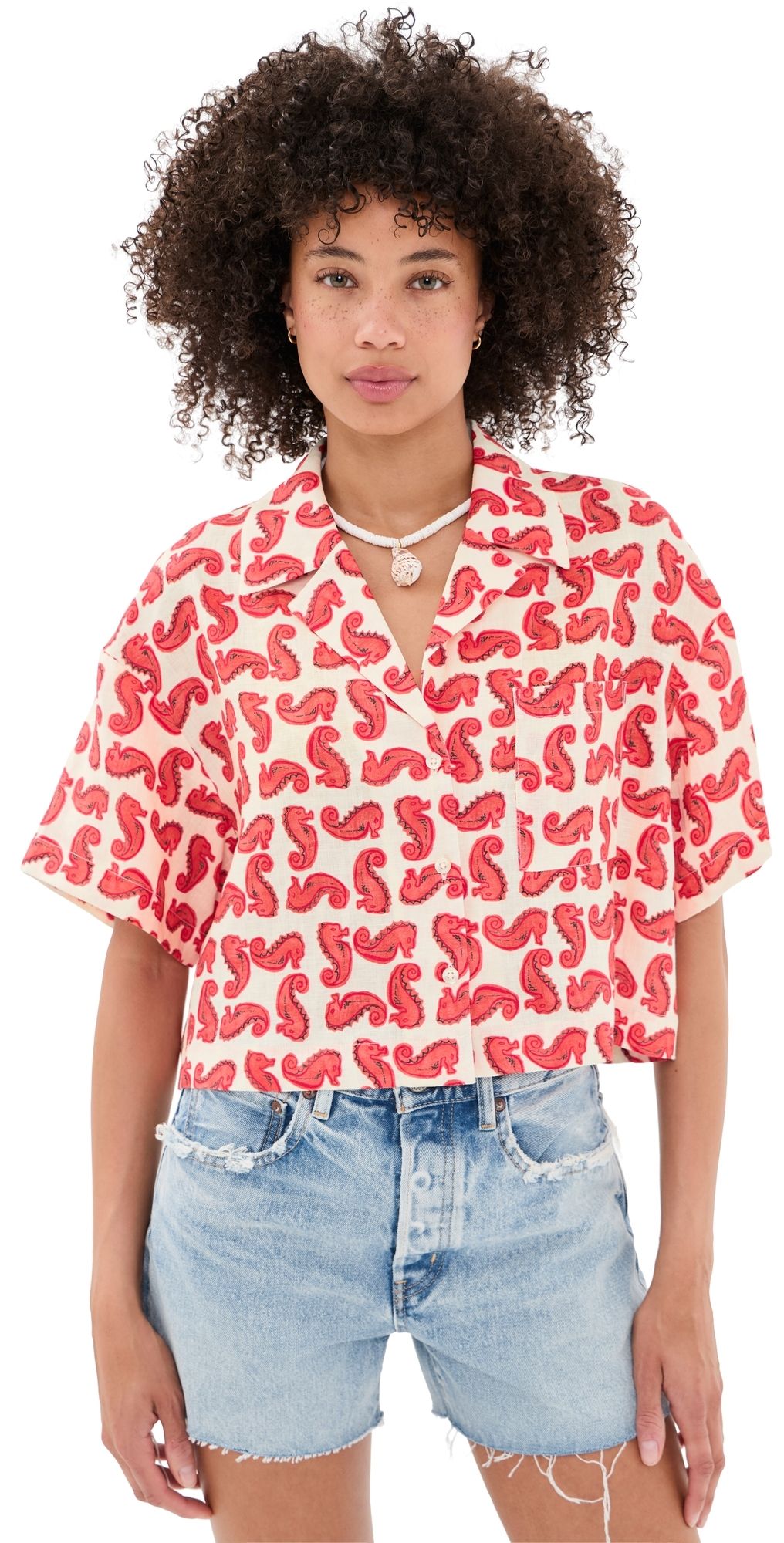 STAUD Daya Linen Top Seahorse Cream L