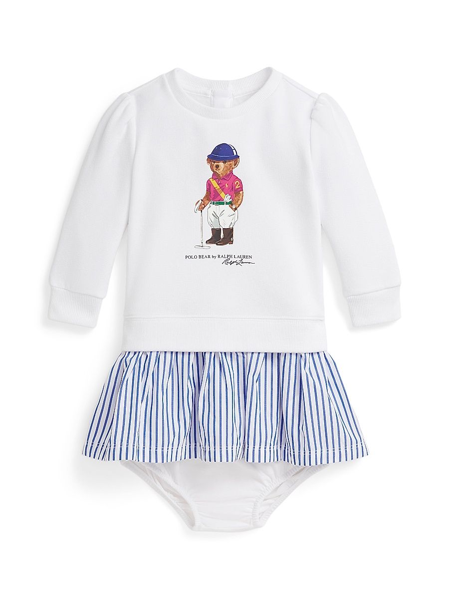 Baby Girl's Polo Bear Sweatshirt Jumpdress - White - Size 3 Months