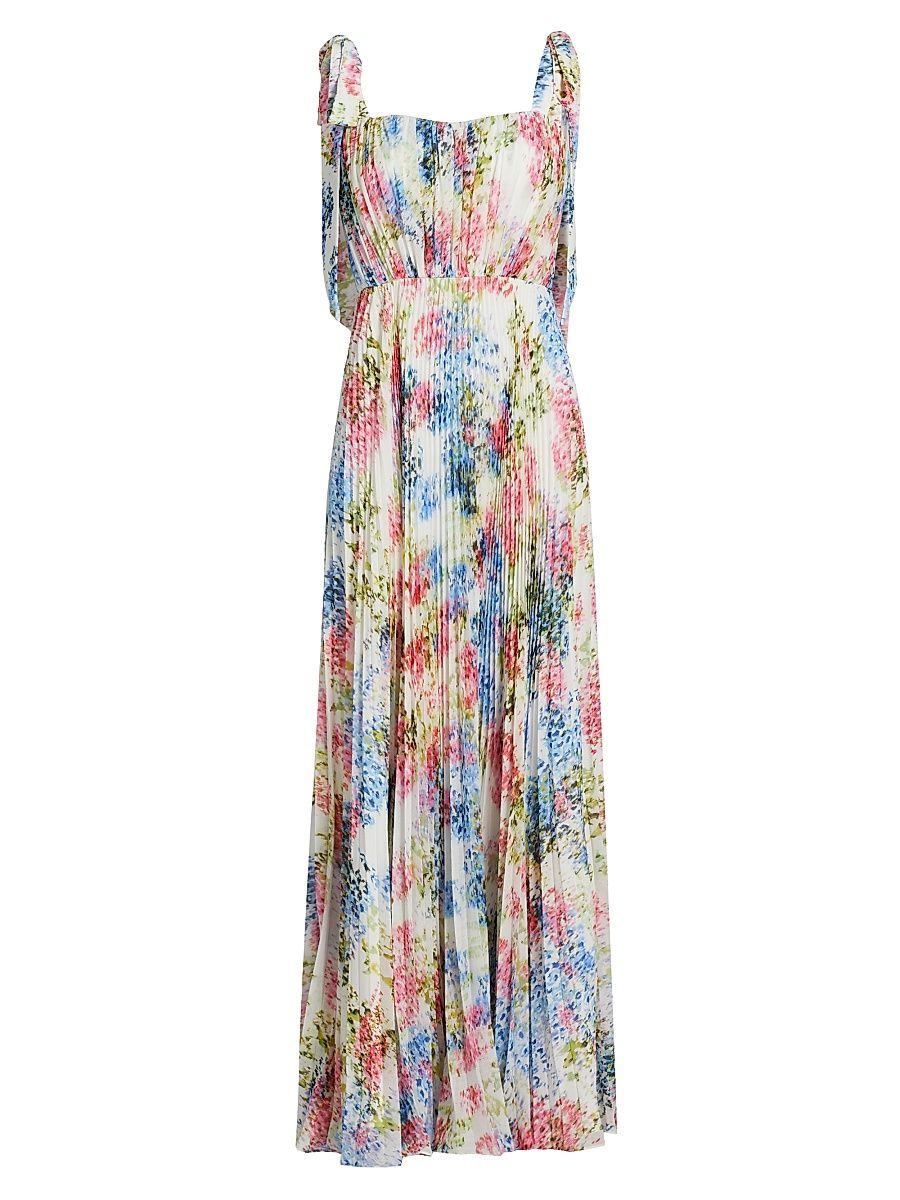 Women's Lexie Floral Plissé Chiffon Tie-Strap Gown - Abstract Botanical - Size XL