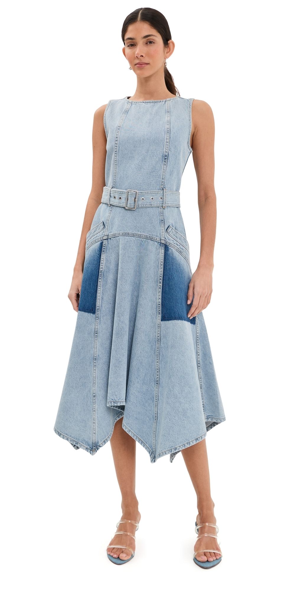 3.1 Phillip Lim Ghost Patch Sleeveless Belted Denim Dress Light Blue 8