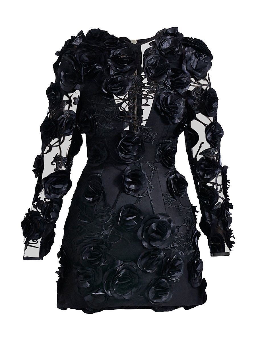 Women's Aonia Embellished Floral Mesh Minidress - Black - Size 6