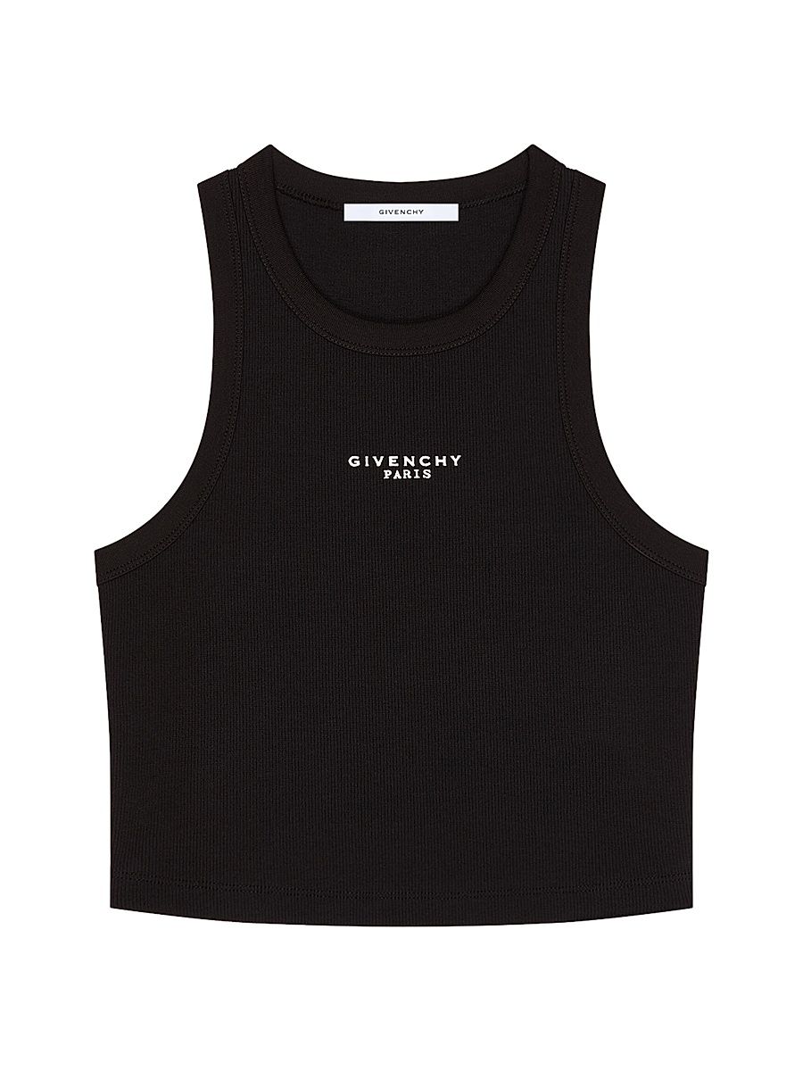 Women's Cropped Tank Top in Cotton with Paris Print - Black - Size Large