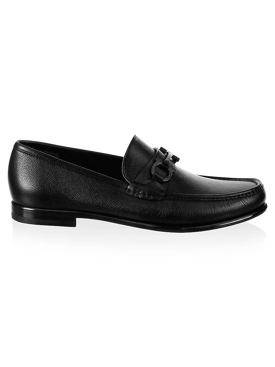 Men's Gancini Crown Bit Leather Loafers - Black - Size 8.5