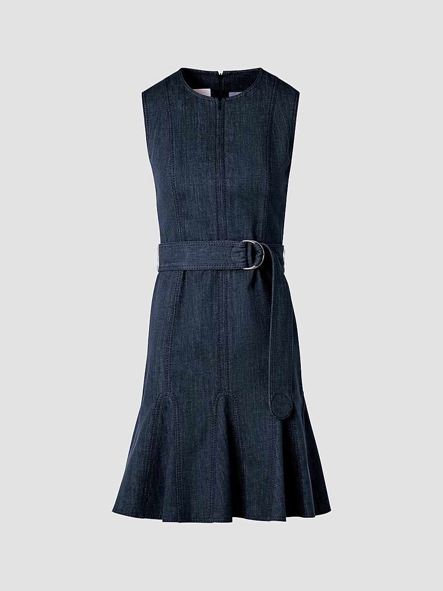 Women's Belted Denim Mini Dress - Blue Denim - Size 16