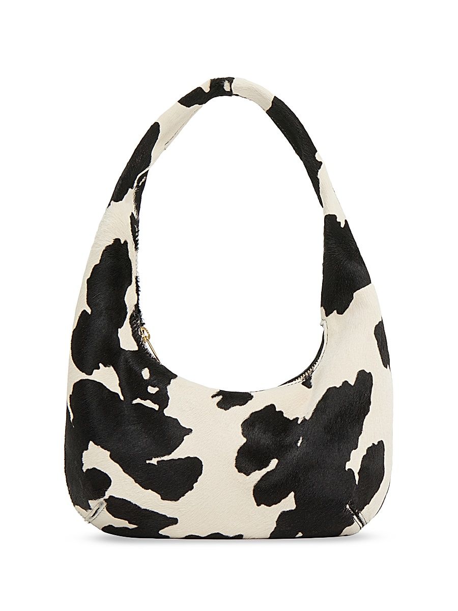 Women's Cow-Print Leather Shoulder Bag - Printed Pony Hair